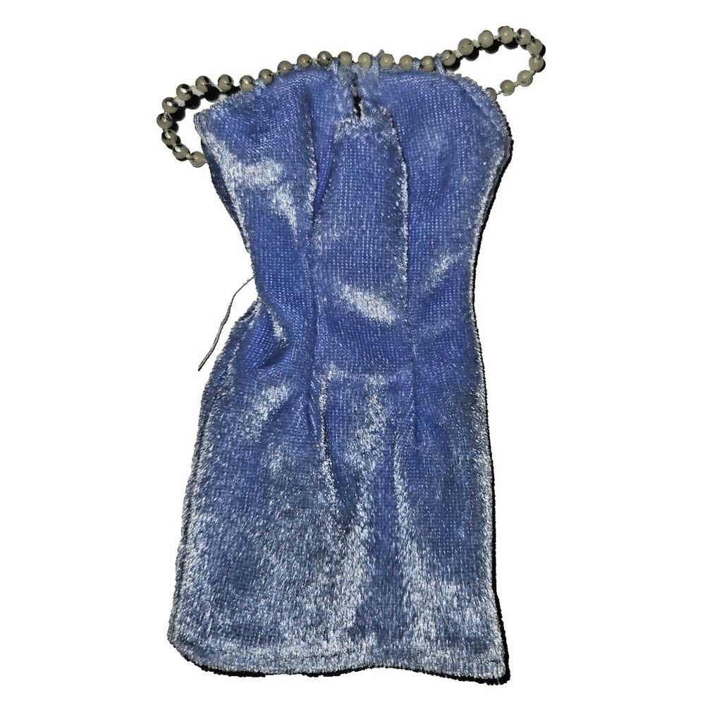 Vintage VTG Barbie Dress Blue Periwinkle Velvet Pearl Bead Clothes RARE